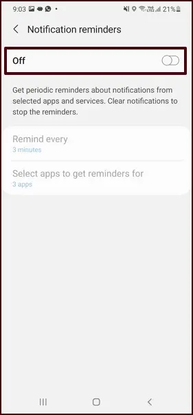 Notification reminders turn off