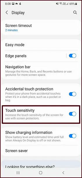 display touch sensitivity turn on