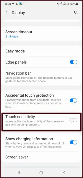 display touch sensitivity