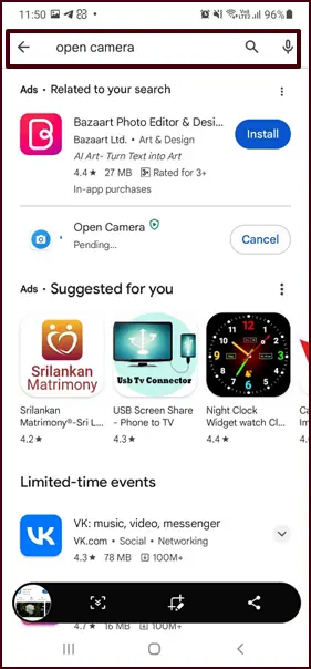 play store search Open Camera
